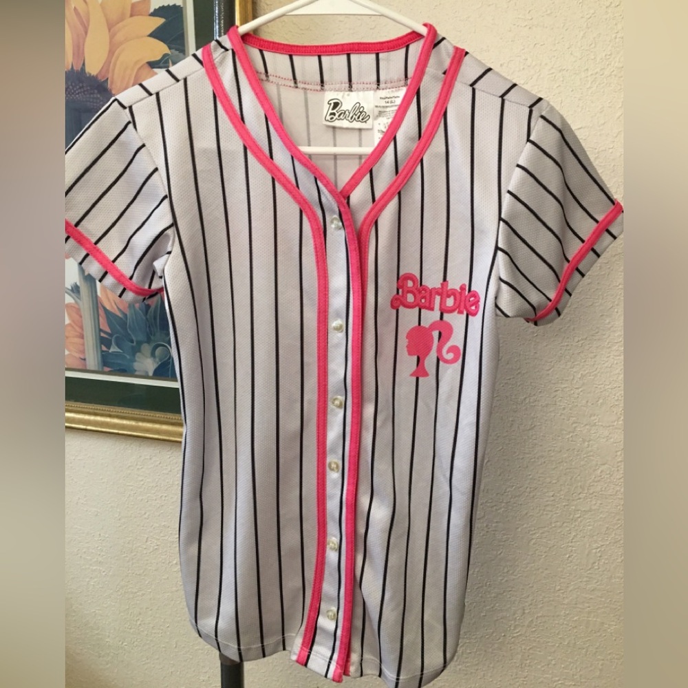 Barbie Striped Kids Baseball Shirt - White and Pink